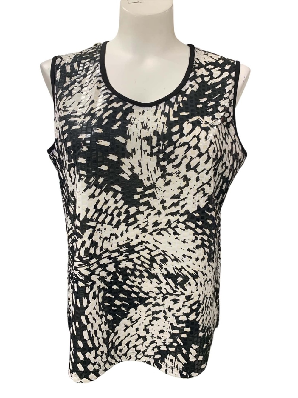 TanJay Black & White Abstract Pattern Tank Top Size M